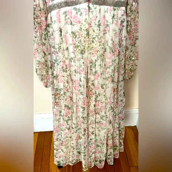 Mac Duggal Floral Midi Dress - White and Pink - Picture 12 of 16